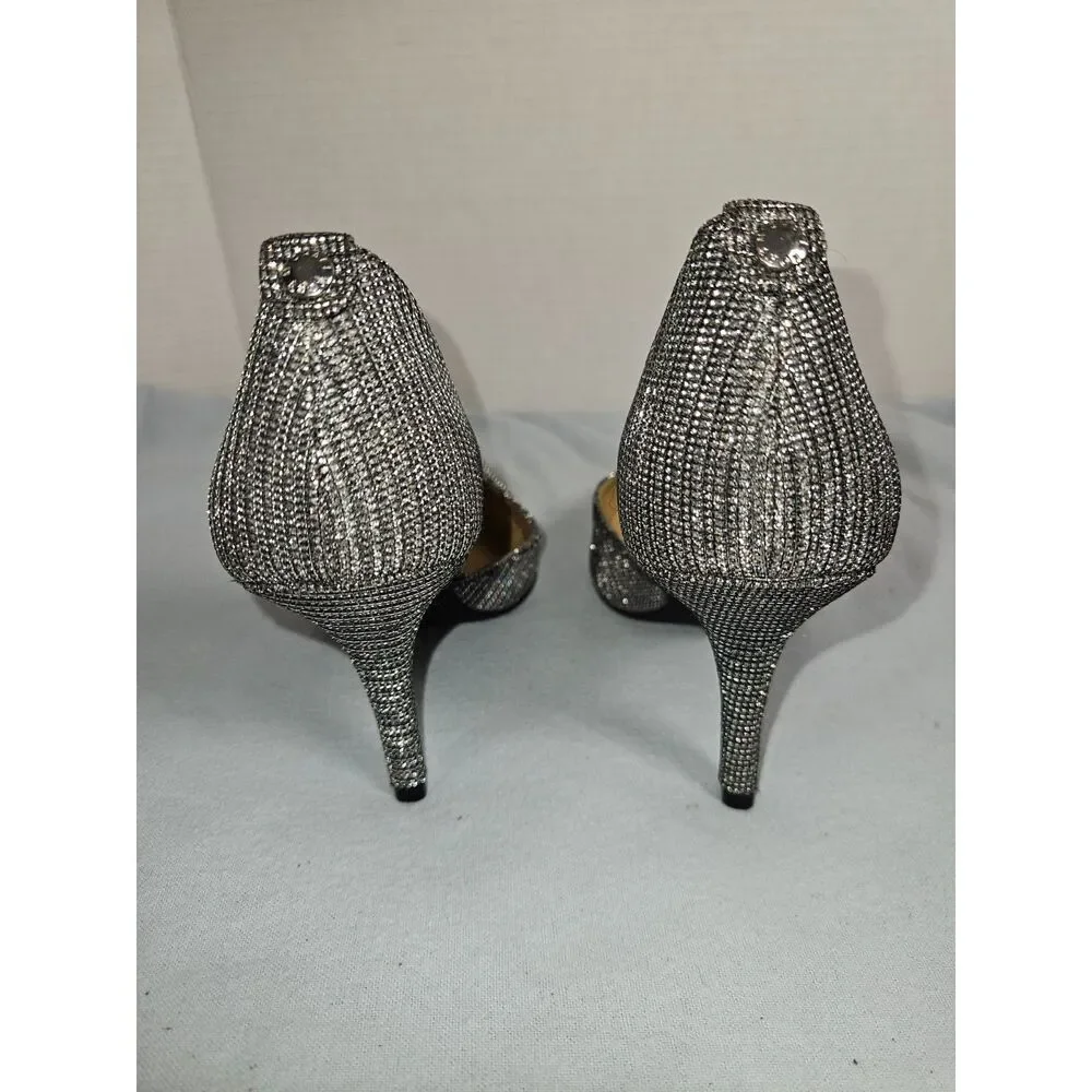 MICHAEL Michael Kors Glitter D'Orsay Pointed Toe Pumps Silver Black Heels 6M 36M